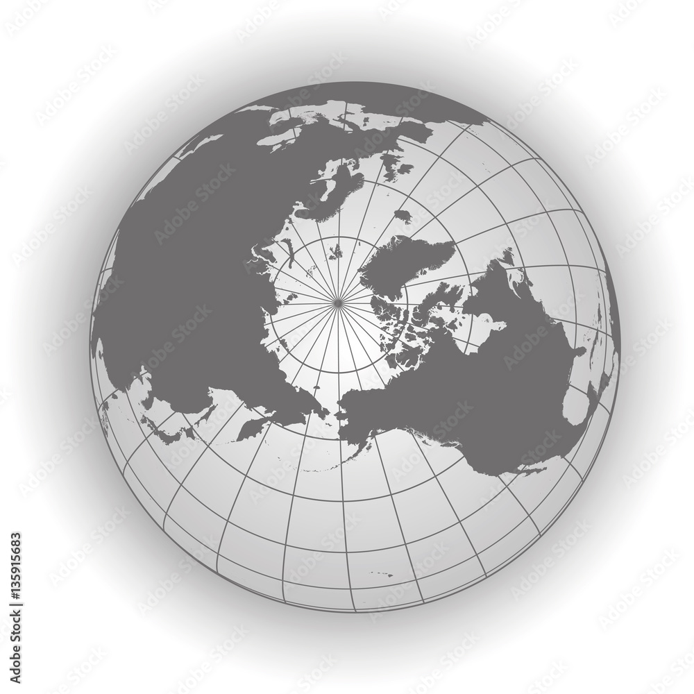 Wall mural north pole map in gray tones. vector map earthglobe worldmap