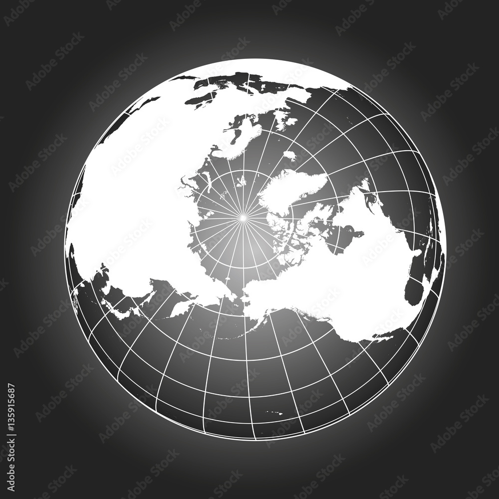 Canvas Prints north pole map in black and white. vector map earthglobe worldmap