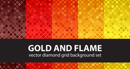 Diamond pattern set "Gold and Flame". Vector seamless backgrounds