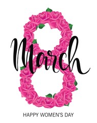 8 March Design with roses. International Womens Day Background