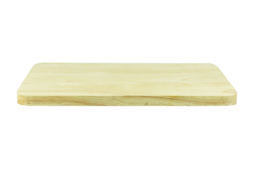 Empty top of wooden shelf isolated on white background. For prod