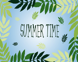 Vector poster summer time and frame of leaves.