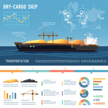Cargo ship. Tanker, cargo ship transports coal, sand