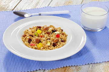 granola with honey, oatmeal, cashew nut, almond, pistachio, rais