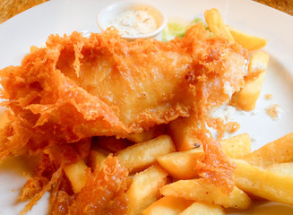 English fish and chips on a plate