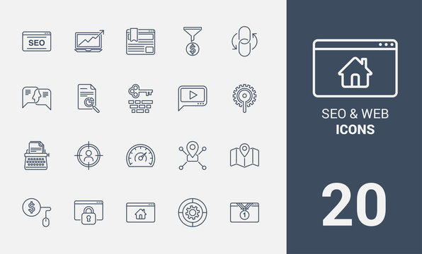 Set of seo and web line icons