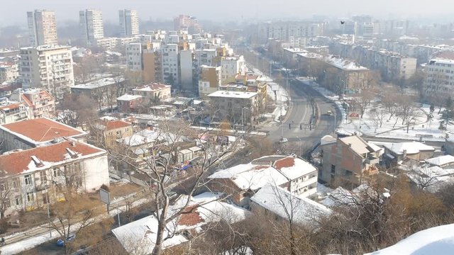 PLOVDIV, BULGARIA - FEBRUARY  4 2017: Panorama of City of Plovdiv from nebet tepe hill, Bulgaria