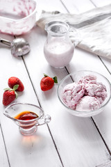 organic homemade ice cream in glass bowl on wooden background