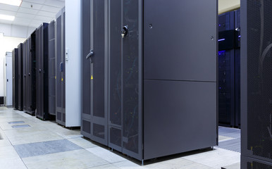 supercomputer clusters in the room of modern data center