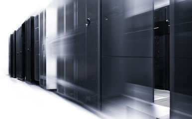 ranks modern supercomputers in modern computational data center with motion black and white