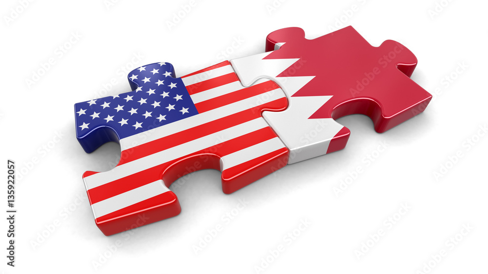 Poster usa and bahrain puzzle from flags. image with clipping path