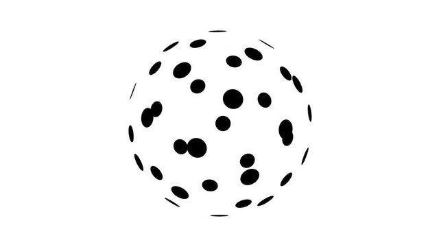 Abstract background with rotating ball. Animation of soft particles morphing. Backdrop texture with motion.