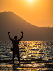 Fototapeta premium Silhouette photographer sun set time