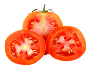 Slices  fresh  tomatoes isolated on white background