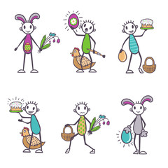 Stick figure cartoon set - Easter vector