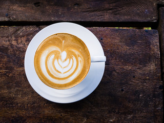 latte coffee on wood with space