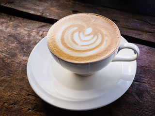latte coffee on wood 