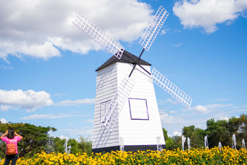 beautiful wallpaper of white windmill farm