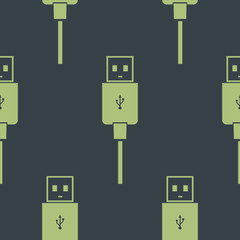 Usb silhoette seamless pattern. Usb technology equipment background. Vector illustration.