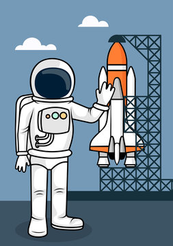 Drawing the astronaut on the launch pad a vector illustration.