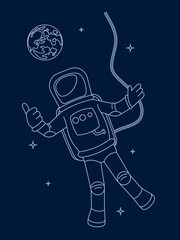 Drawing the astronaut in an outer space a vector illustration.
