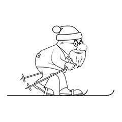 Plakat Drawing the elderly person on skis a vector illustration.