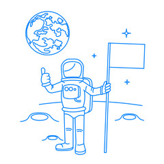 Drawing the astronaut has landed on the planet a vector illustration.
