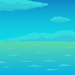 Fototapeta na wymiar Sea background with waves and clouds. Vector flat illustration.
