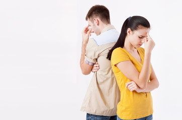 Naklejka premium Man and woman standing back to back after quarrel