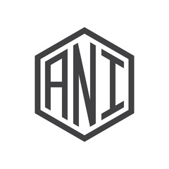 initial three letter logo hexagon black
