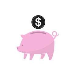 Piggy bank with dollar coin. Vector illustration.
