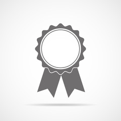 Gray medal icon with ribbon. Vector illustration.