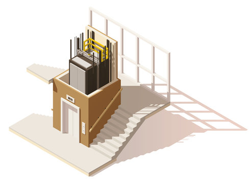 Vector Isometric Low Poly Elevator Cutaway Icon