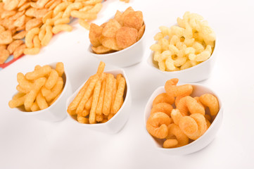 chips in white bowls 