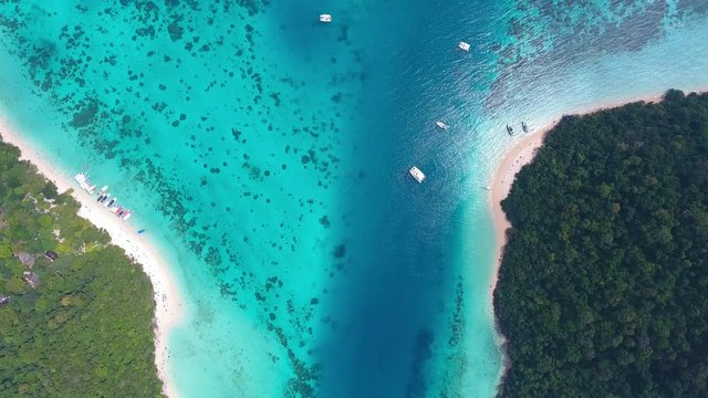 Top view aerial video of beauty nature landscape with beach, corals and sea on Koh Rok island, Thailand, 4k
