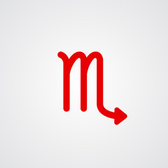 Scorpio zodiac symbol, red zodiac flat isolated icon on the gray background