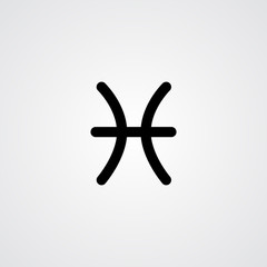 Pisces zodiac symbol, black zodiac flat isolated icon on the gray background