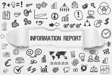Information Report / weißes Papier mit Symbole