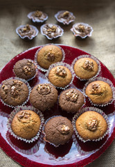 Vanilla and cocoa muffins baked in the kitchen at home
