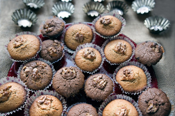 Muffins with nuts, out of shape