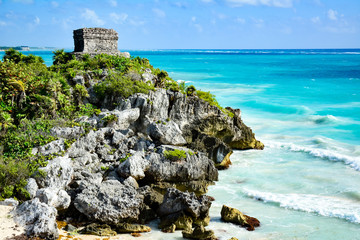 Ruinenstätte am Meer in Tulum, Yucatan, Mexiko