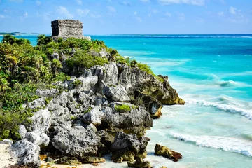 Afwasbaar Fotobehang Mexico Ruinenstätte am Meer in Tulum, Yucatan, Mexiko