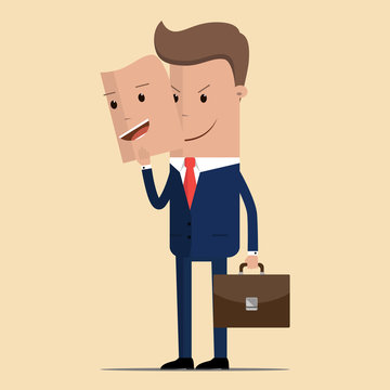 Businessman or manager character. Manager character happy and angry. Two faced character. Bad man wear good mask