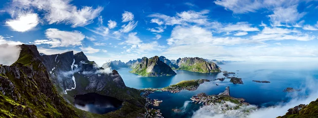 Crédence de cuisine en verre imprimé Panoramique Panorama de l& 39 archipel des Lofoten
