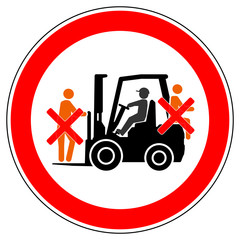 srr111 SignRoundRed - german - Verbotszeichen: Gabelstapler / Mitfahren auf Flurförderzeug verboten / Kreuz / X - english - prohibition sign / forklift trucks / do not ride on forklift - xxl g5005