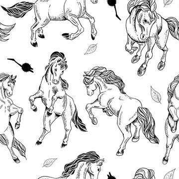 Hand drawn seamless background with horse 