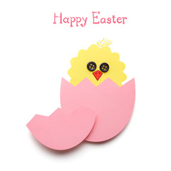 Happy easter / Creative easter concept photo of a chicken with an egg made of paper on white background.