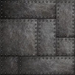 Wall murals Industrial style Dark metal plates with rivets seamless background or texture