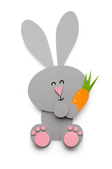 Happy easter / Creative easter concept photo of a rabbit with a carrot made of paper on white background.