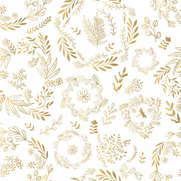 Vector gold pattern, floral texture.